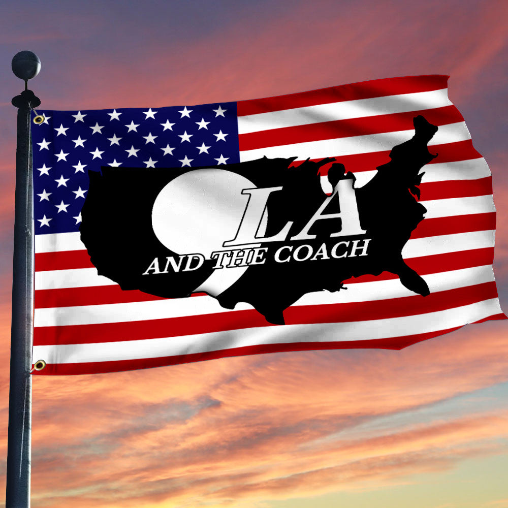 ,La Comma La And The Coach Flag American Flag Vote For Harris Walz 2024 Merchandise