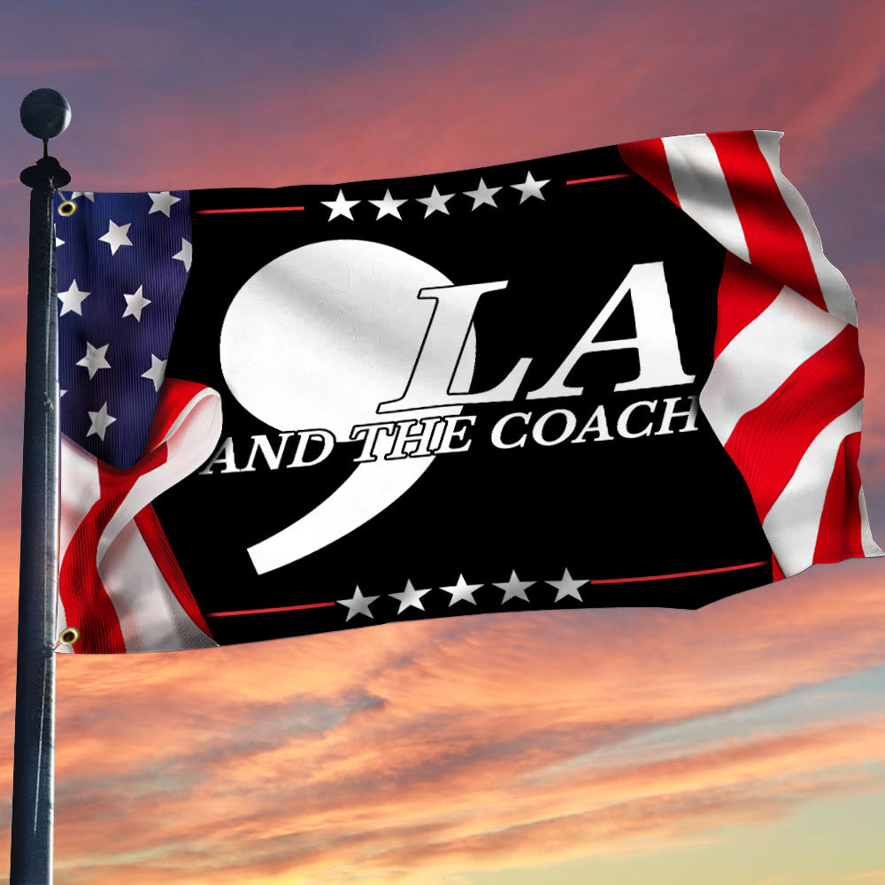 ,La Comma La And The Coach Flag Vote For Harris Walz Patriot Flag Indoor Outdoor