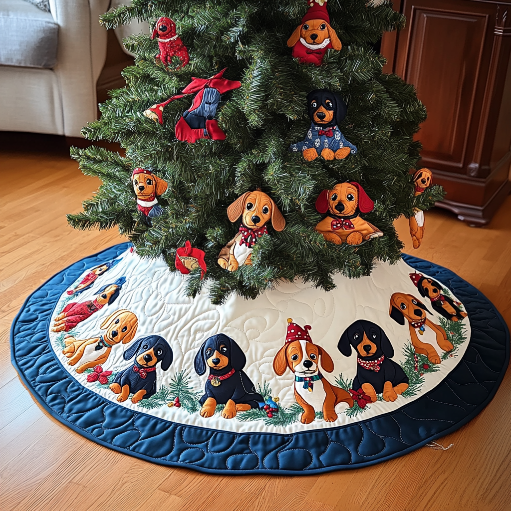 Wiener Magic Chritstmas Quilted Tree Skirt Dachshund Gifts For Women